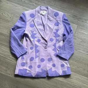 Fai Tat | Purple geometric and polka dot vintage wool blazer